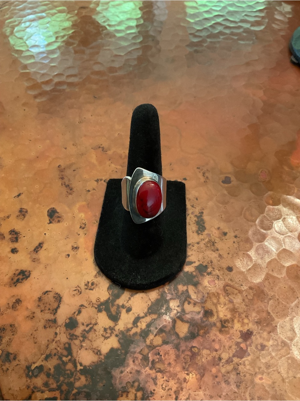 VINTAGE MEXICAN STERLING SILVER RED JASPER STATEMENT RING
